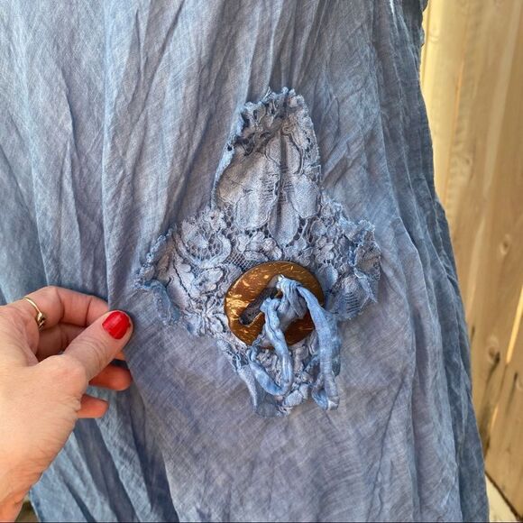 Italian Two Pieces Long Cotton Raw Moda Dress denim blue NWT - Picture 6 of 16